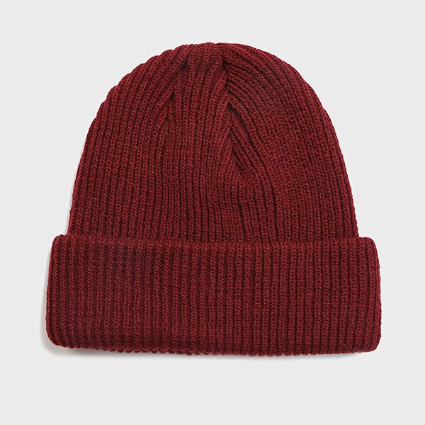 Voksen strikket kalot kvinder mænd afslappet hip hop hat akryl ski hue kasket unisex vinter holde opvarmning ensfarvede hatte: Burgunder