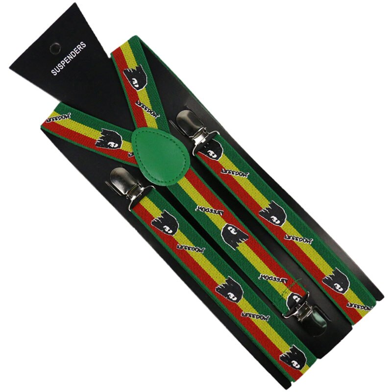 2.5cm brede justerbare y-ryg grøn gul rød jamaica flag stribede seler herre dame