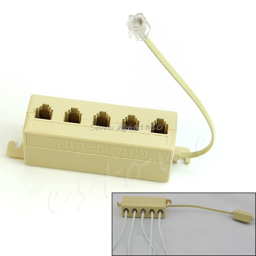 1Pc RJ11 5 Way Outlet Phone Modular Jack Telephone Line Adapter Splitter Connector Whosale