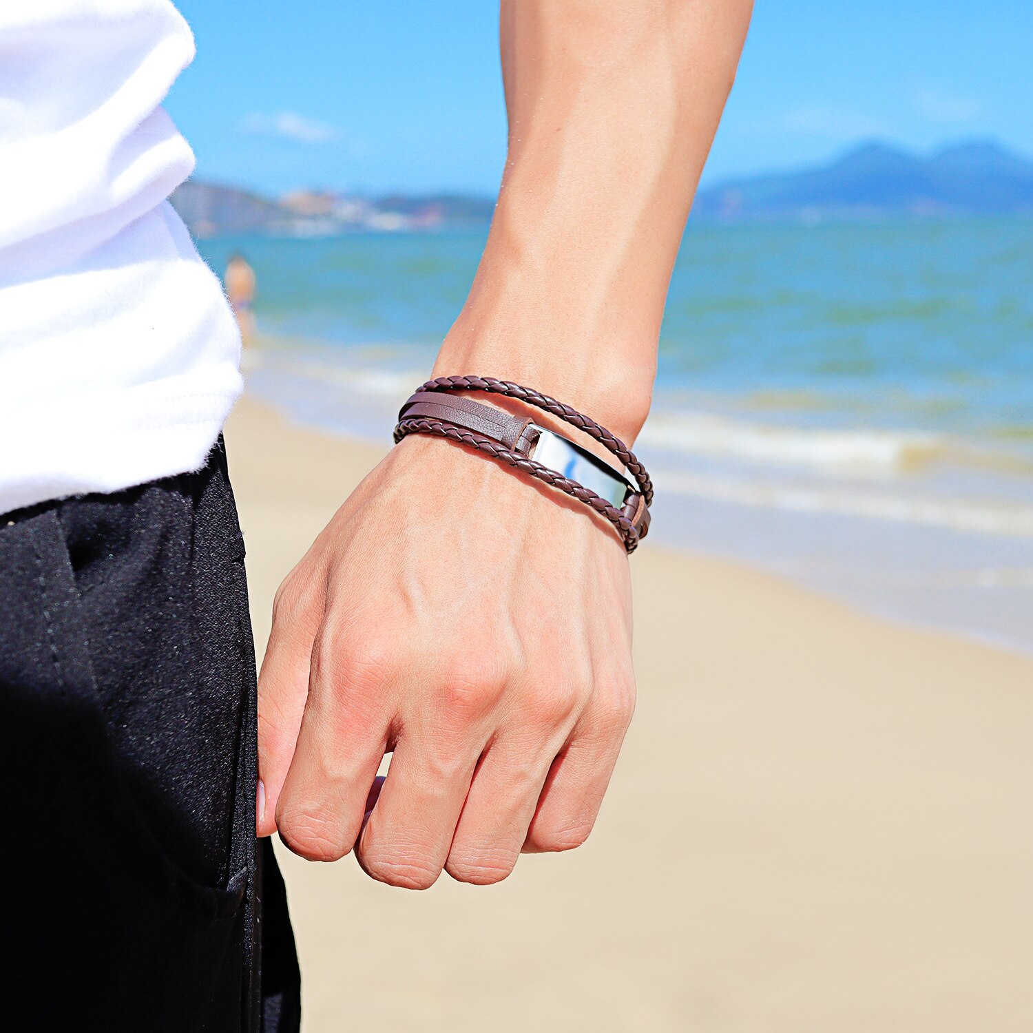 Europese Punk Pu Lederen Armband Met Smooth Tag Voor Vrouwen/Mannen Sieraden 20Cm