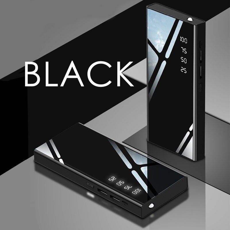 Power Bank 30000mAh Portable Mirror Charger Ultra High Capacity Power Bank 2.1A Output for smart phone: Black