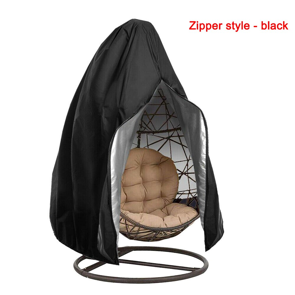 Vandtæt gårdhave stol betræk æg sving stol støvdæksel beskytter med lynlås beskyttende sag udendørs hængende æg stol betræk: Sort