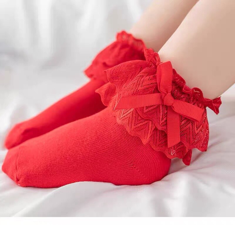 Frühling Sommer Gittergewebe Bowknote Baby Mädchen Socke Kleinkind Kleinkind Boden Socken freundlicher freundlicher Prinzessin Mädchen Socken: verrotten / L 15-17CM
