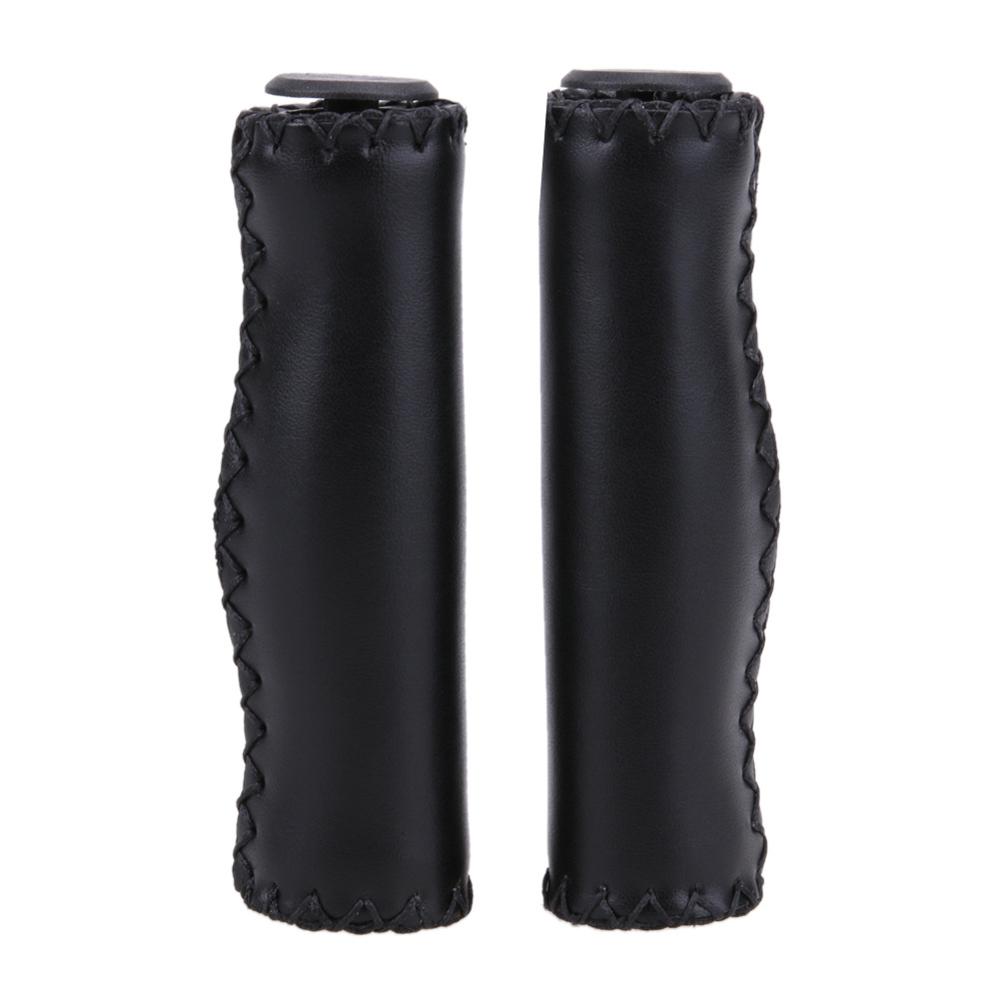 Fietsstuur handvatten lederen bekleding antislip sterke ondersteuning handvatten fietsen rijden mtb mountainbike fietsstuur handvatten: Zwart