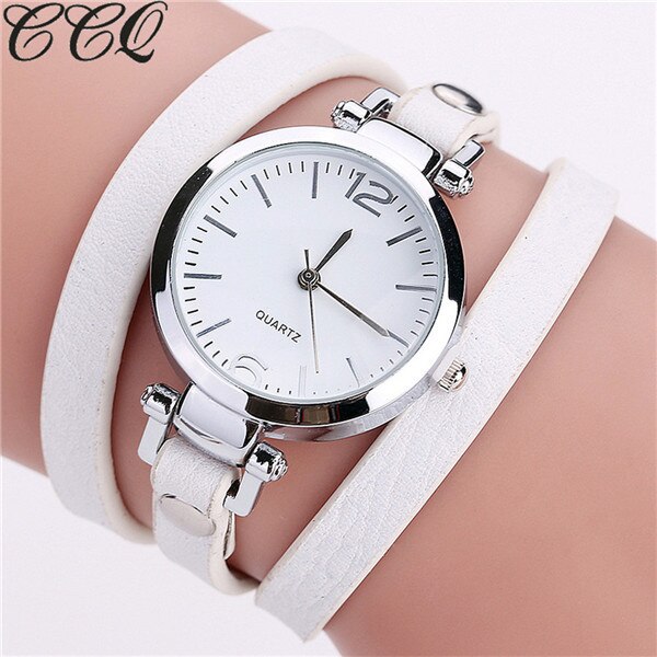 CCQ Brand Luxury Leather Bracelet Watch Ladies Quartz Watch Casual Women Wristwatches Relogio Feminino: white