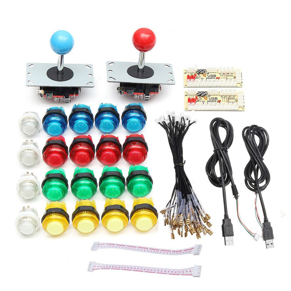 Kit de Joystick de Arcade PARA 2 JUGADORES, Juego de piezas de juego de Arcade con 20 botones LED y 2 Joysticks codificador