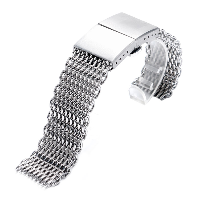 YISUYA 22mm Zwart/Zilver Rvs Mesh Strap Vlinder Gesp Horlogeband Bands voor Business Mannen + 2 Lente Bars