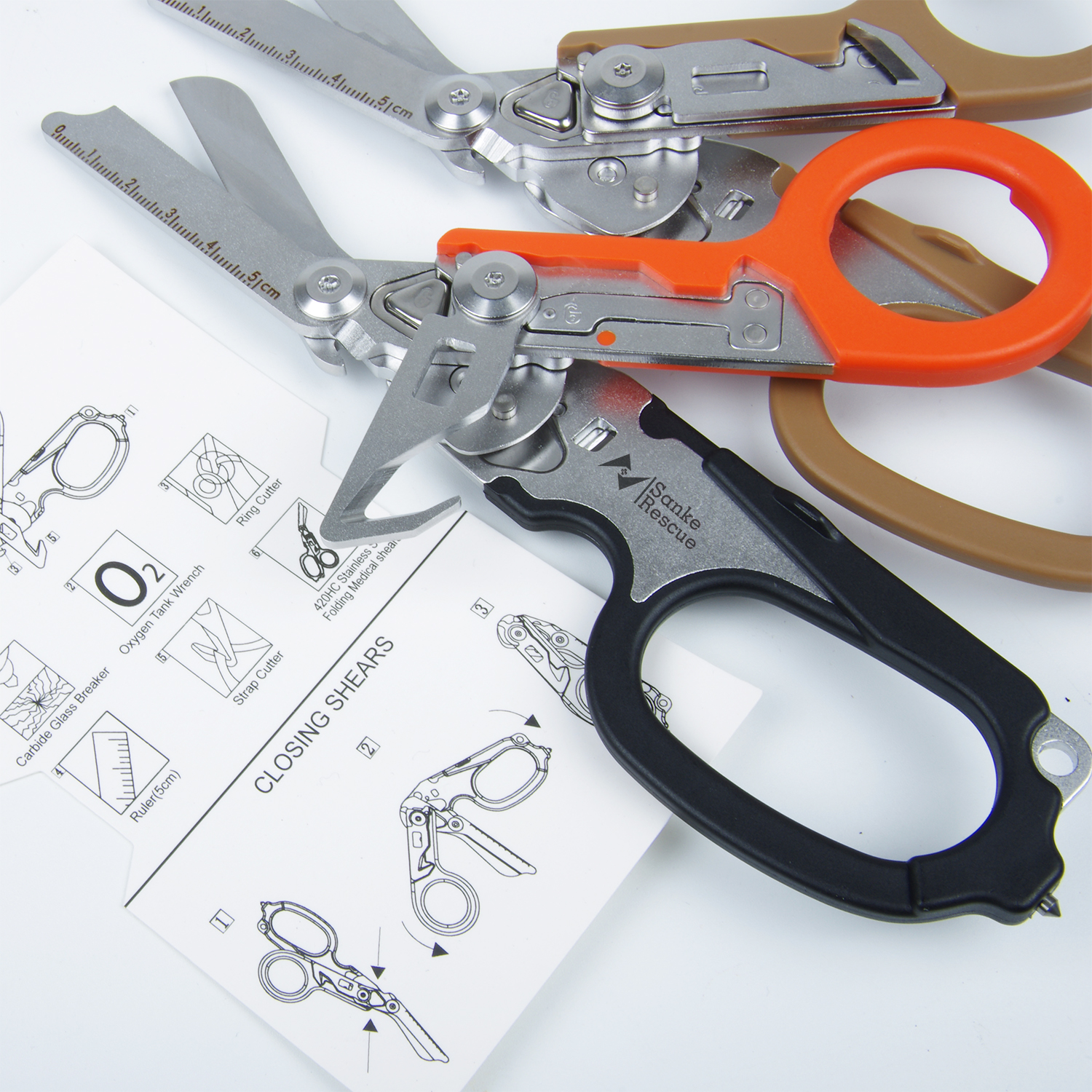 Sanke Rescue Trauma-Schere, Notfallschere, Werkzeug, faltbare Trauma-Schere aus Edelstahl mit Gurtschneider und Glasbrecher