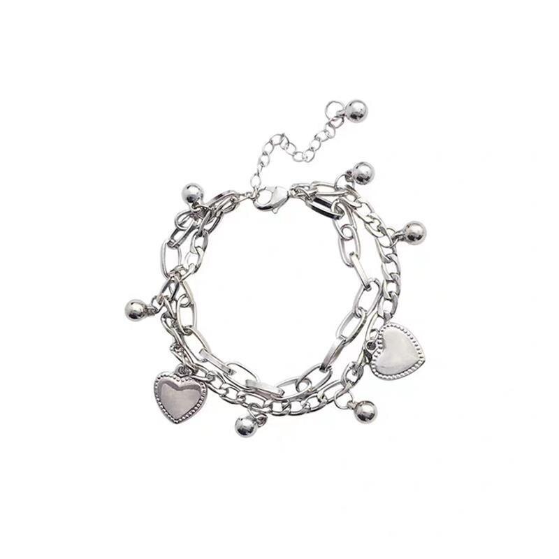 Zilver Kleur Gelaagde Ketting Armband Voor Vrouwen Leven Boom Charme Armband Mode Vrouwelijke Vierkante Link Chain Armband Sieraden: heart