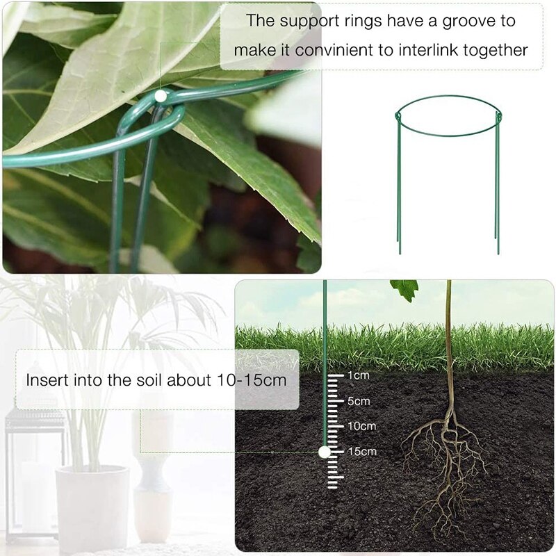 12 pièces Support plante Pile métal jardin plante Pile vert demi-cercle plante Support anneau fleur Arrangement fixation tige