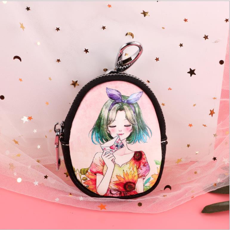 Car Key Bag Change Hand Bag Pendant Wallet Graffiti Painting Bag Key Holder Porta Chaves Purse Sleutelhouder Bag: Beige