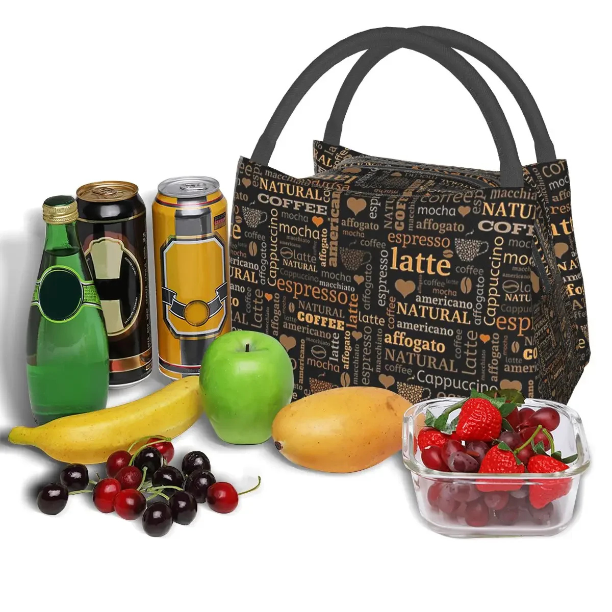 Rodzaje toreb na lunch z wzorem kawy Izolowane pudełko Bento Box Torby na lunch Torby piknikowe Cooler Torba termiczna dla kobiet Dzieci Biuro