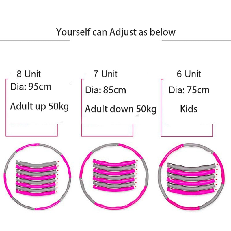 6/7/8 Knots Sport Equipment Fitness Hoop Detachable Foam Ring Adult Gymnastic Circle Thin Waist Exercise Hoop