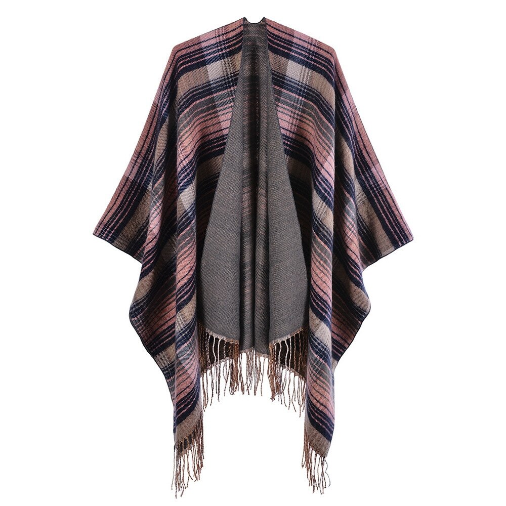 Scottish Classic Color Women Autumn Spring Plaid Shawl Cloak Imitation Cashmere Tassel Thick Warmth Split Shawl Stole Pashmina: 6