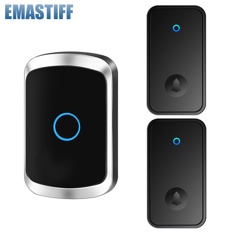 Wireless Doorbell No Battery required Waterproof Self-Powered 433mhz Door bell Sets Home Outdoor Kinetic Ring Chime Doorbell: black