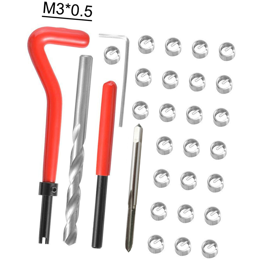 30 Uds Kit de inserción de reparación de hilo métrico M3 M4 M7 M9 M11 Helicoil Car Pro herramienta de bobina 304 bolsa de herramientas de reparación de automóviles de acero inoxidable: Blanco