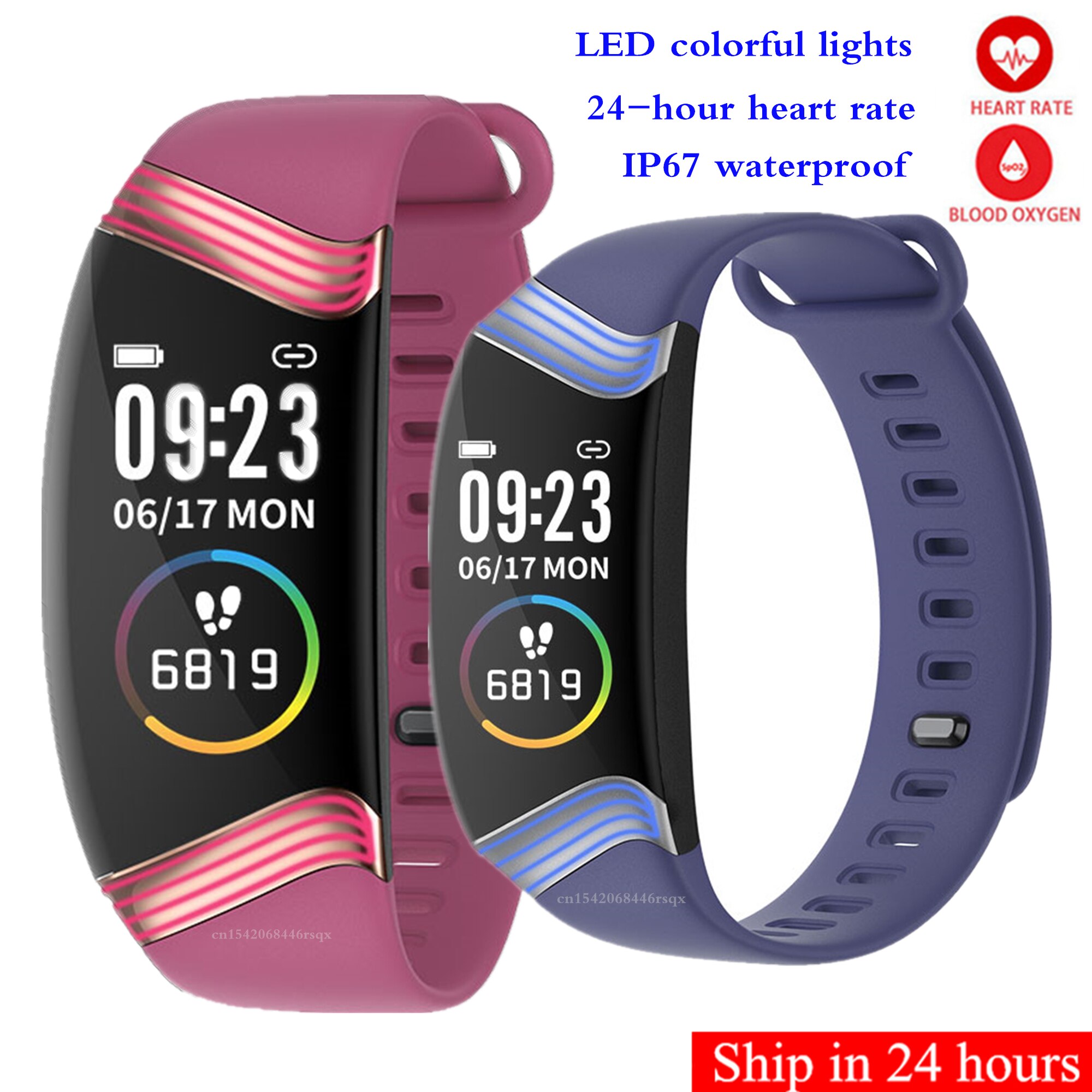 E20 SmartWatch LED Colorful Lighting IP67 Waterproof Night Run Bracelet 24 Hour Heart Rate Blood Oxygen for Android IOS PK M3 M5