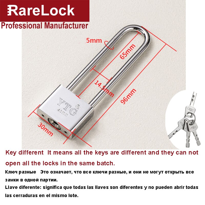 Long Handle Padlock Key Lock 30-70mm for Garden Gate Warehouse Bicycle Cabinet Shop Door Office DIY Rarelock MS463 h: 30mm Key different