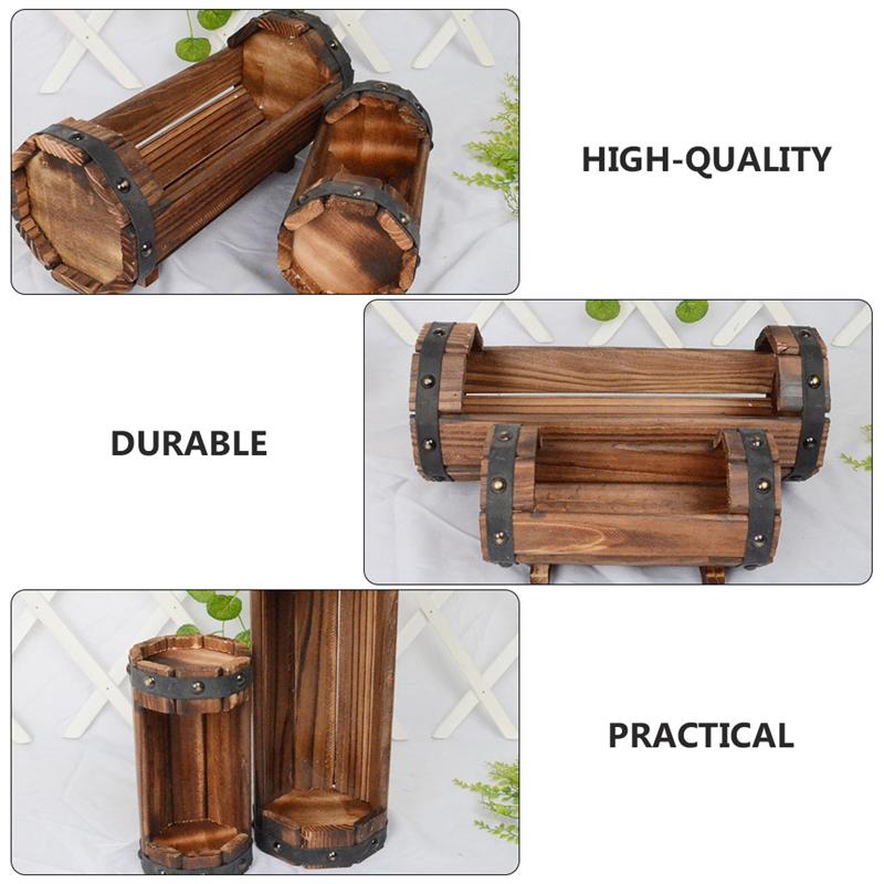 2 unids/set la mitad de maceta de barril maceta de madera para flores carbonizado anticorrosivo contenedor