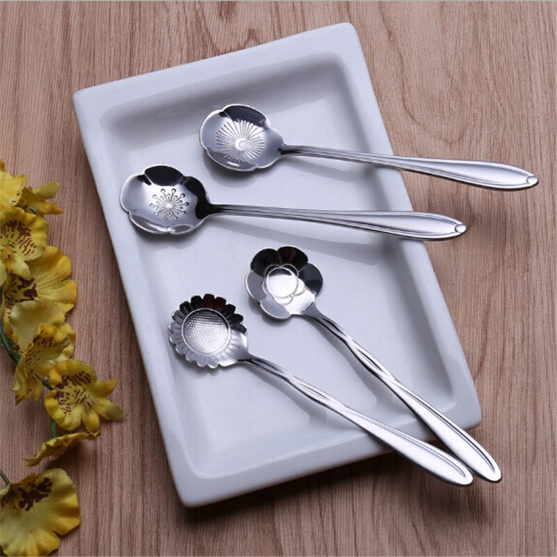 8 unids/set flores de cerezo de acero inoxidable té cuchara de café cucharaditas de hielo crema de azúcar cubiertos oro cocina vajilla