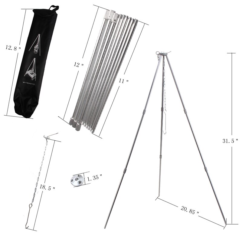 Aluminum Alloy BBQ Grills Dutch Oven Hanging Tripod Portable Folding Outdoor Camping Picnic BBQ Tripod Cooking Campfire Grills
