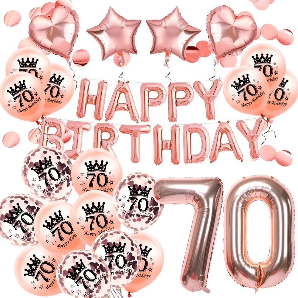 Amawill Happy 70 Birthday Decoration Kit Set 70 Year Old Rose Gold Foil Helium Balloon Number 70th Birthday 70 Anniversary Decor: Set-2