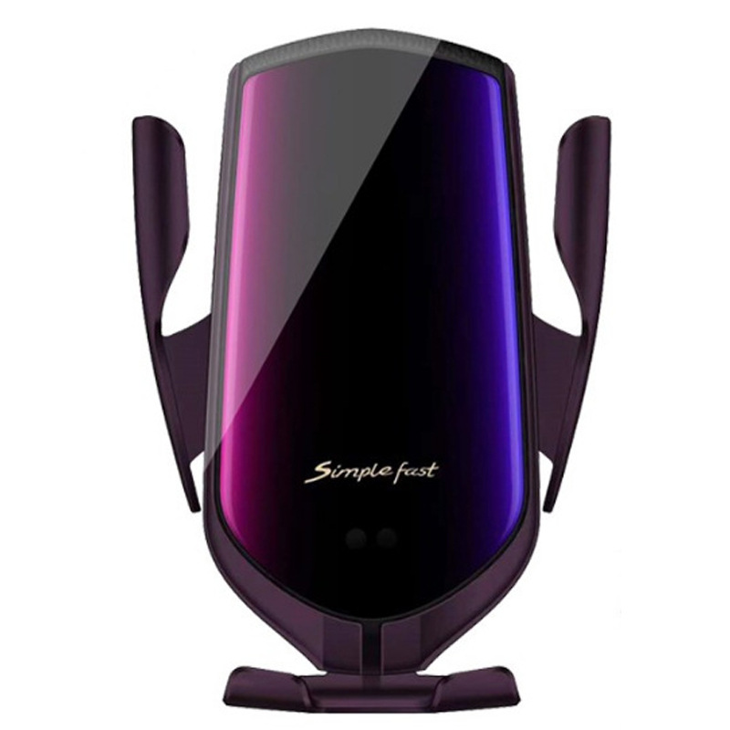 R2 qi automatic clamping 10w wireless charger car phone holder smart infrared sensor air vent mount mobile phone stand hold: Brown air outlet