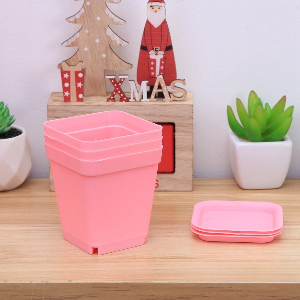 6 st tjockna blomkrukor fyrkantiga planteringsmaskiner krukor plastkrukor små fyrkantiga krukor för saftiga växter (vardera 3 of små: Rosa