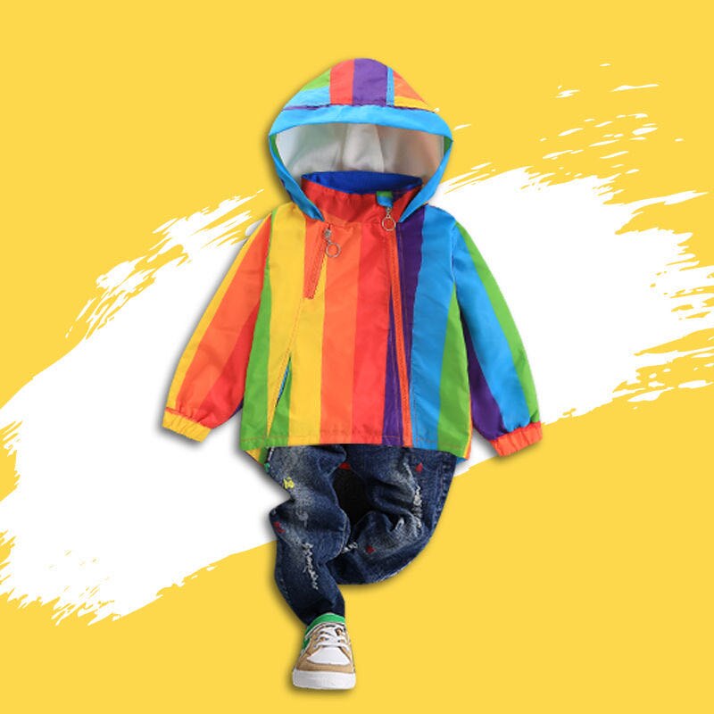 Abrigo de arco iris para bebés y niñas, chaqueta impermeable con capucha para niños para primavera y otoño, ropa para niños, prendas de vestir, abrigos para niñas