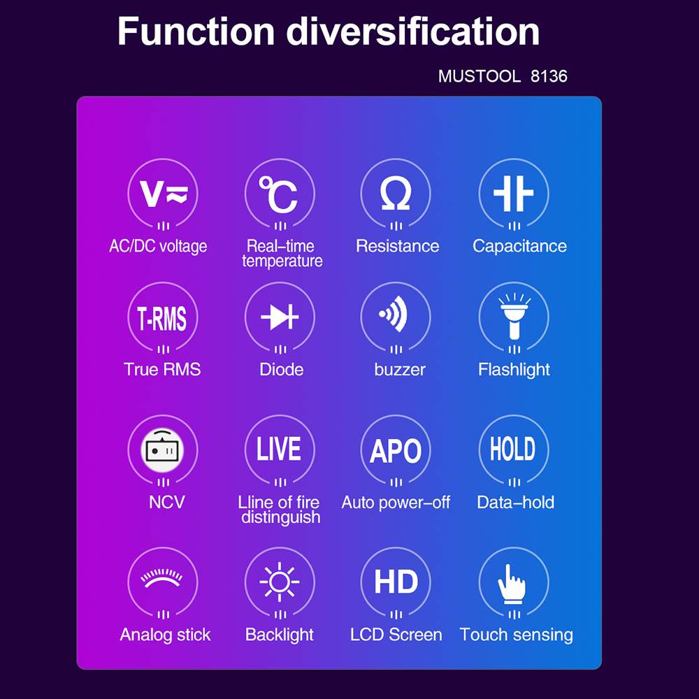 Mustool 8136 Touch Screen Digital Multimeter 6000 Counts Digital Profesional Multimeter Tester AC DC Voltmeter Analogue Tester