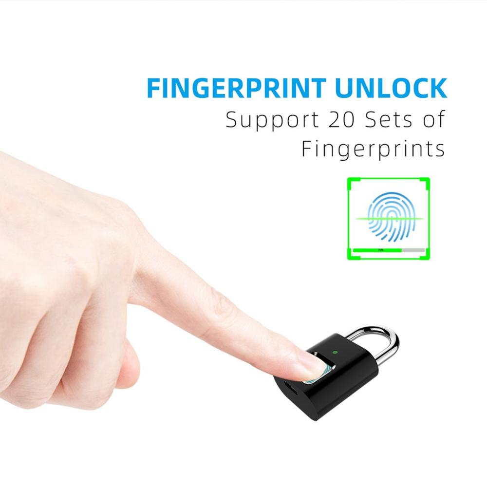 Smart Thumbprint Deur Hangsloten Oplaadbare Deurslot Vingerafdruk Smart Hangslot Usb Keyless Quick Unlock