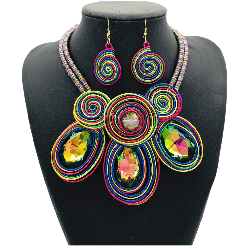 Kristall-halskette und ohrring-sets, damenschmuck, auffällige choker-halskette und ohrringe, party-accessoires: Grün