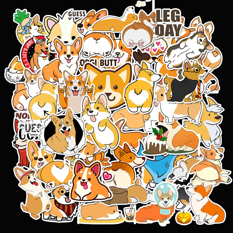 50 PCS Welsh Corgi Pembroke Cartoon Stickers Cute Animals Dog For Suitcase Cool Laptop Stickers Skateboard Waterproof Sticker
