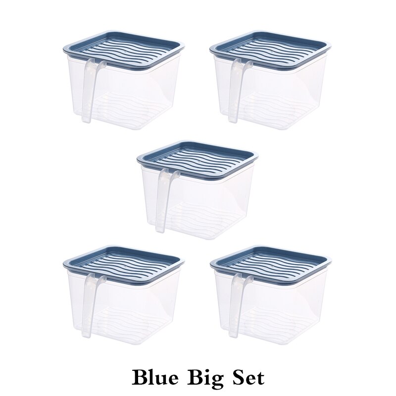 Kitchen Food Container Transparent Storage Box With Handle Refrigerator Drawer Organizer Plastic Fridge Storage Bin Containers: Blue-b-set