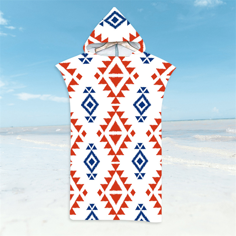 Albornoz de estilo étnico, toalla de playa con rayas onduladas, toallas de baño de secado rápido, capa ligera con capucha, natación, Surf, Poncho para hombres y mujeres adultas: Azul cielo