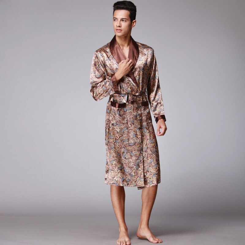Ssh 0126 herrrock satin silke nattkläder manliga sommar badrockar långa ärmar pijama sovrock mantel pyjamas sleepwar män