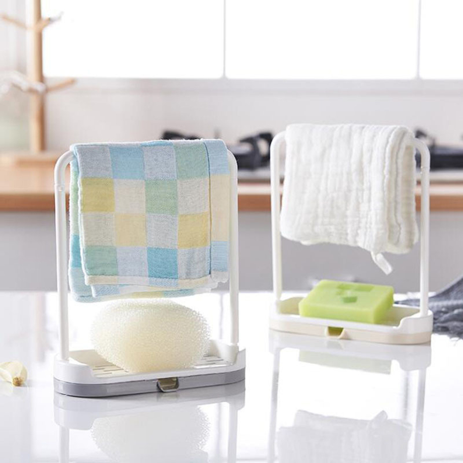 Kitchen Storage Rack Towel Sponge Drain Racks Rag Dishcloth Hanging Rack Bathroom Soap Holder Sink Desktop Organizer