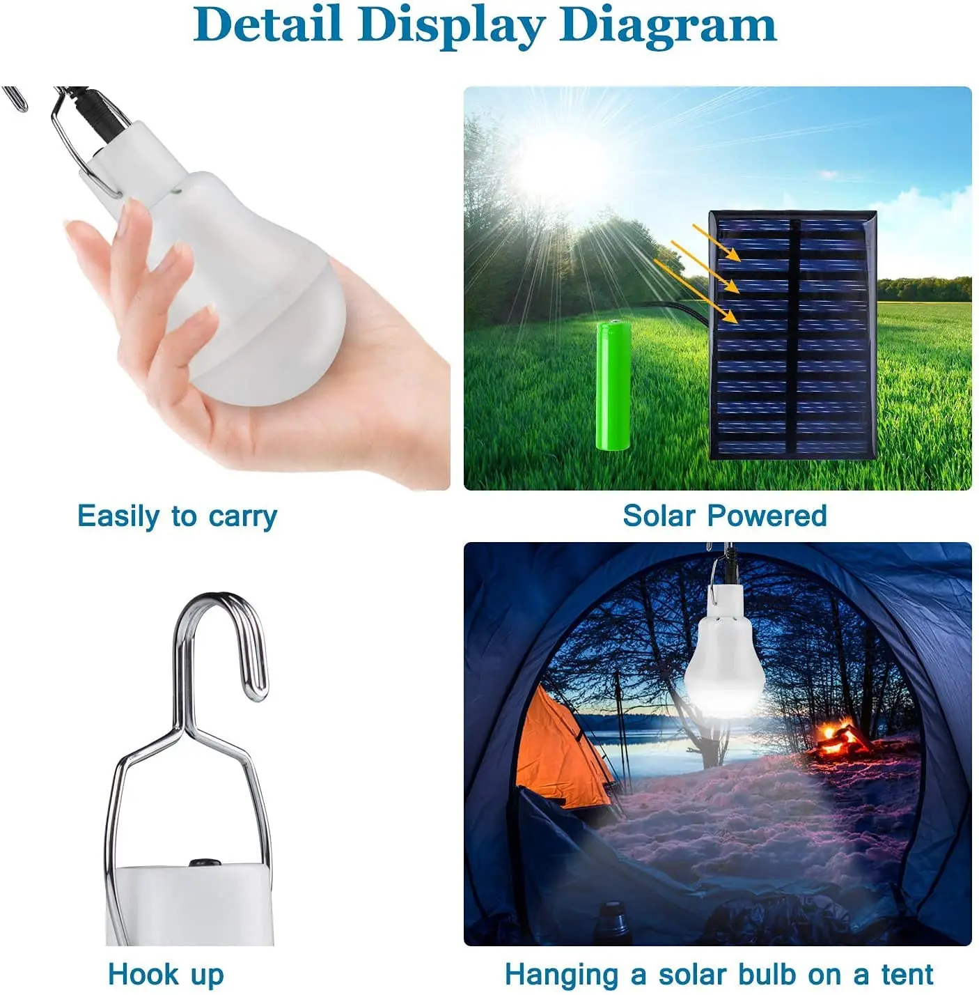 Solarbirne 5V USB aufgeladen hängende Solar--Außenleuchten mit Solarpanel wasserdichte drinnen-Solarlampe Haus Notfall Sonnenlicht