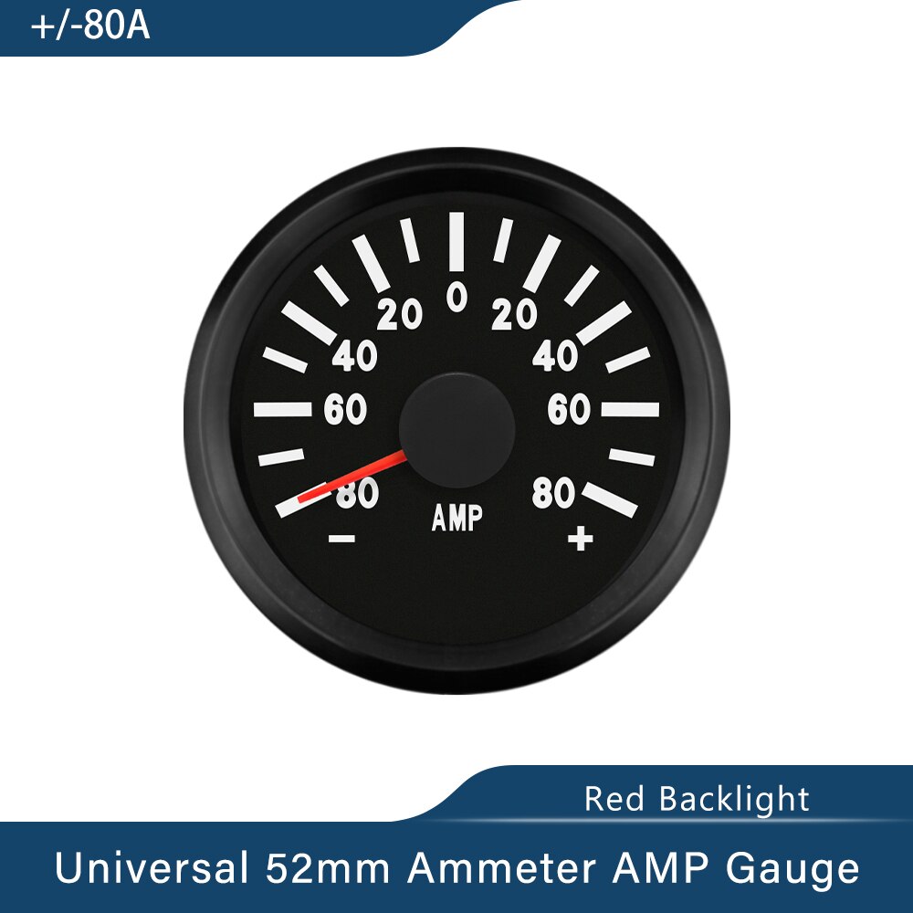 Universale impermeabile 52mm 2 &quot;amperometro amp misura +/-80A/+/-150A con sensore di corrente con retroilluminazione rossa 12V 24V per barca camion auto: 80A BN