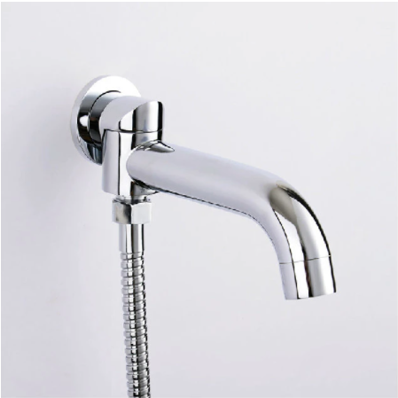 With Diverter 2-Way Outlet Swivel Spout Round Wall Mounted Mixer Tap Brass Faucet HJ-3002: Default Title