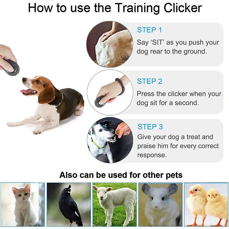 Clicker de entrenamiento para perros, con correa para la muñeca, para cachorros, gatos, aves, caballos y animales