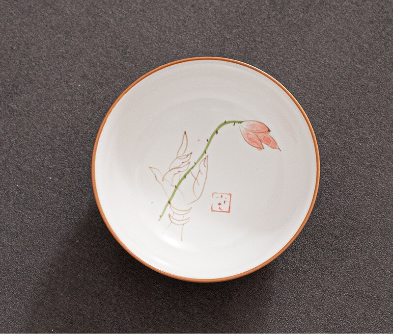 Hand Painted Lotus Chinese Pottery Cups Tea Cup Set Teaware Fish Plate For Tea Ceremony Teacup Dishes Buddha Coffee Mugs: Buddha cup