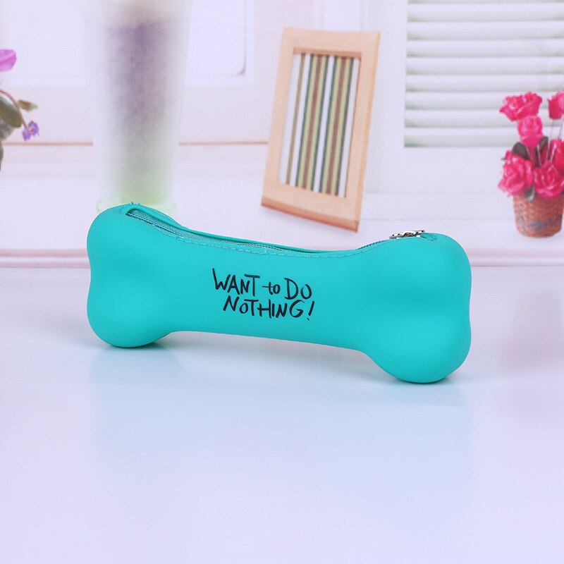 Kawaii Candy-colored Bone-shaped Pen Bag Silicone Zipper Pencil Cases Lovely Letter Style Cosmetic Stationery Pouch School Suppl: Yellow