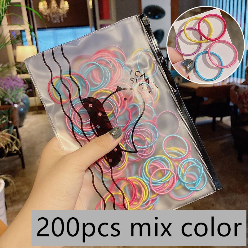 Enfants cheveux accessoires coiffure 20-300 pcs/Pack filles coloré Nylon petites bandes de cheveux élastiques enfants doux cheveux enfants chapeaux: 01 200pcs