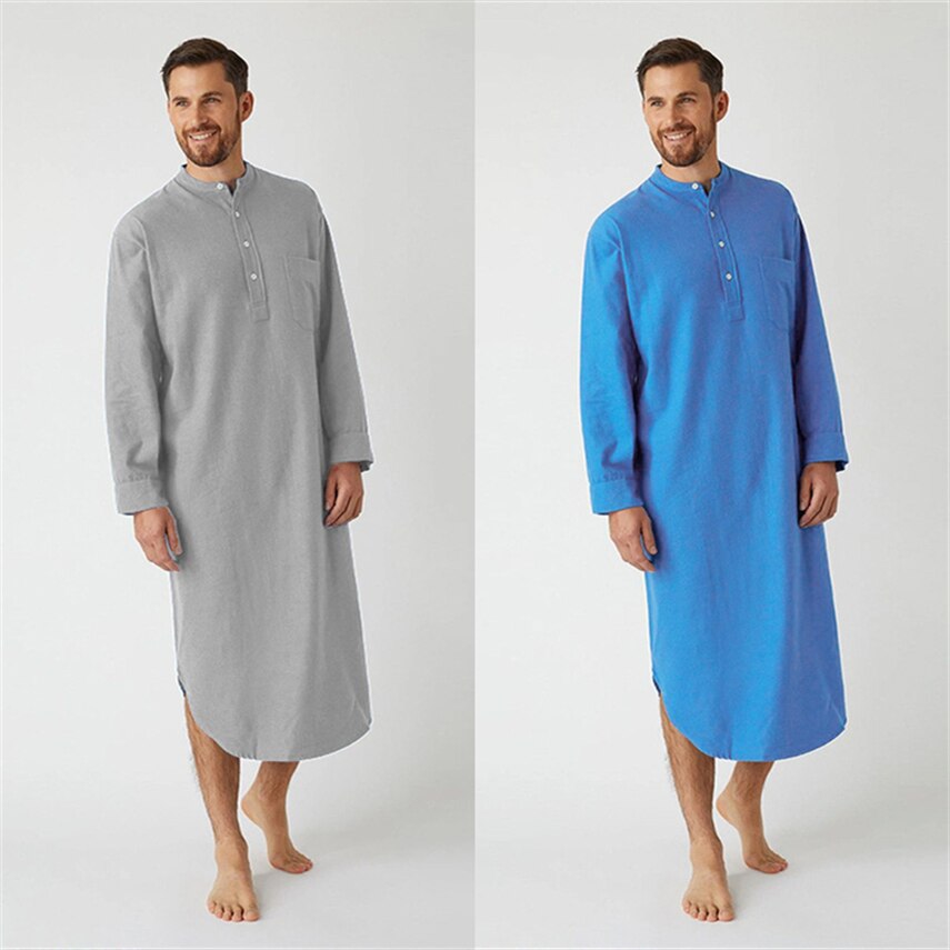 Mannen Moslim Lange Robe Islamitische Kleding Effen Karftan Jubba Thobe Dubai Saudi Arabië Thuis Gebed Dragen Nachtjapon Abaya Jurk