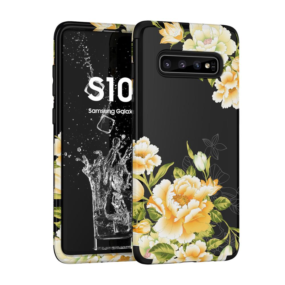 3 in- in-1 telefoonhoesjes voor samsung galaxy  s10 meisjes, dames, bloemenhoesjes, schokbestendige bumpers, glaxay  s 10 bloemenhoesjes, galaxy coque: Zwart