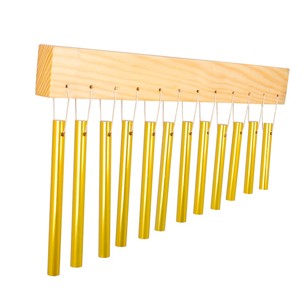 12-bar Wind Chime Aluminum Tube & Solid Wood Material Percussion Instrument for Outside Home Garden Decoration with Mallet Gold
