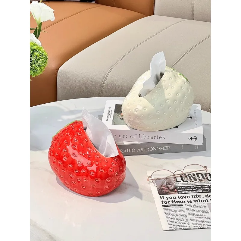 Kreatywny ceramiczny pojemnik na chusteczki w kształcie truskawki, dekoracja na stolik kawowy, biurko, ozdoba, ceramiczny pojemnik na chusteczki, etui na ręczniki papierowe na stolik nocny.