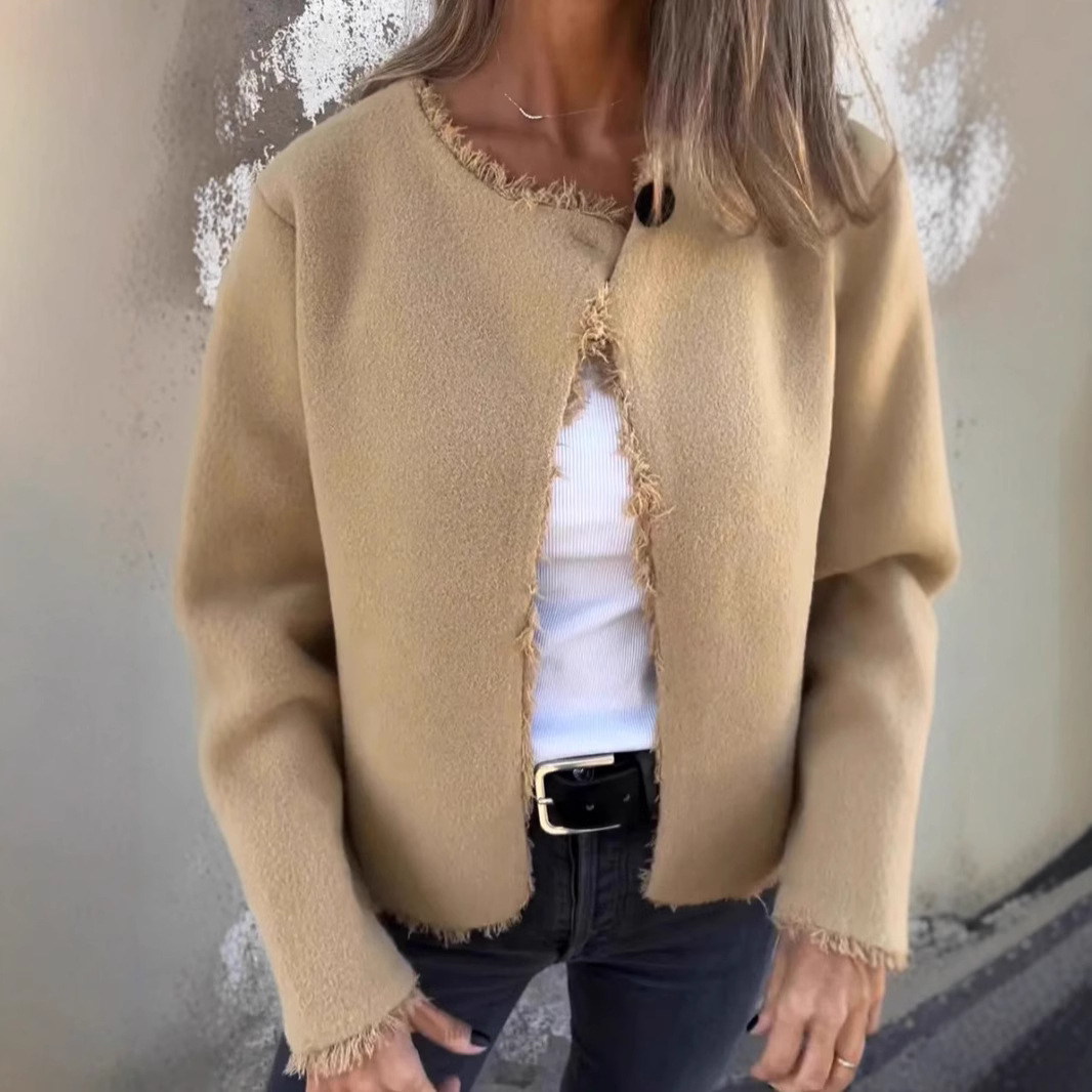 Abrigos de lana para mujer, chaquetas de mezcla, abrigo de manga larga con cuello redondo, chaqueta de calle gruesa y cálida Y2k, prendas de vestir exteriores elegantes para Otoño e Invierno
