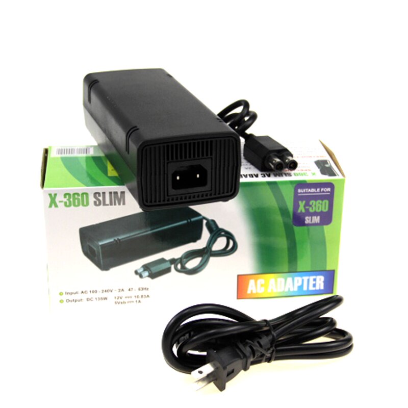Us plug ac adapter strömförsörjning laddare kabel sladd tegel för xbox 360 slim xbox 360 slim ac adapter konsol med eu kontakt optiona